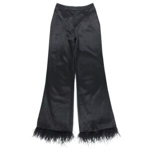NEW House of Harlow Revolve Feather Trim Viviana Wide Leg Pant Black Satin Small